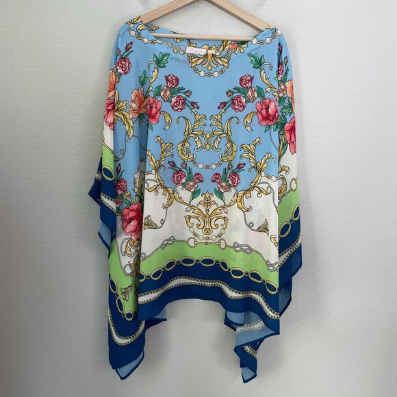 Belle Kim Gravel Womens Plus 3X Floral Chain Poncho Top Vibrant Multicolor Shirt - Picture 10 of 13